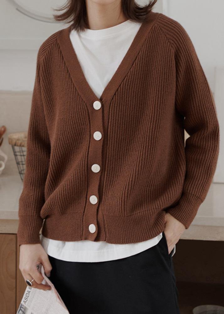 Cozy chocolate casual winter knit sweat tops v neck