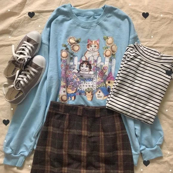 4 Colors Kawaii Cat Sunflower Pullover Jumper SP13191