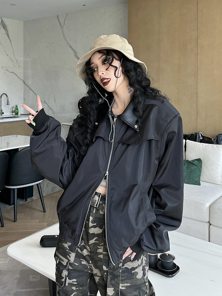 Double wear lapel leather plush coat