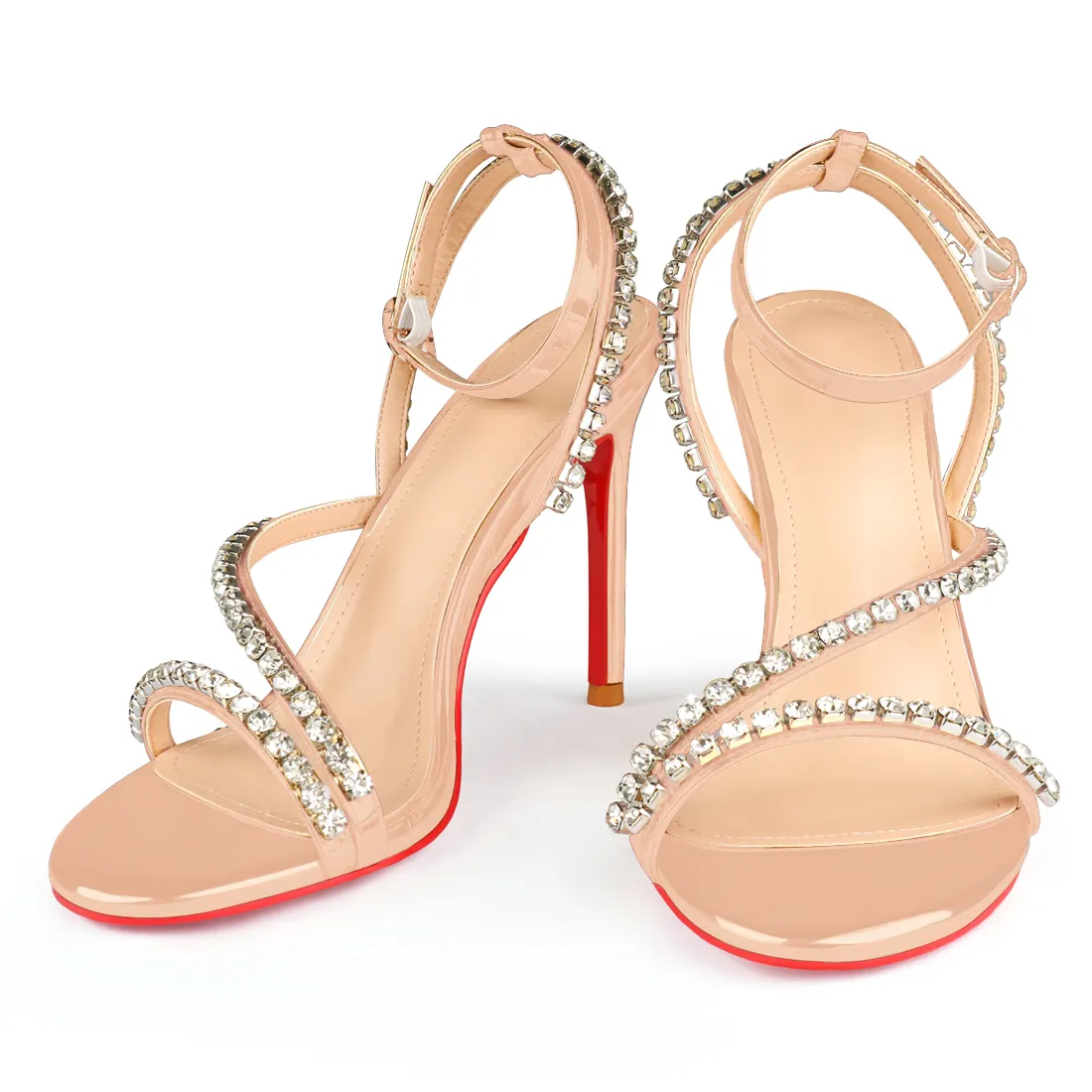 100mm Rhinestone Spotlight Wavy Straps Sandals Red Bottom Stilettos-vocosishoes