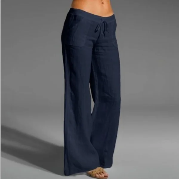 Solid Color High Waist Loose Pocket Wide Leg Casual Pants