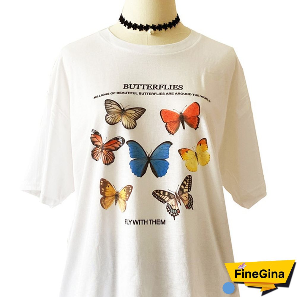 Butterfly Fly With Them Letter Graphic Tee Women T Shirt Khaki Begie T Shirt Women Tops Fashion Tees