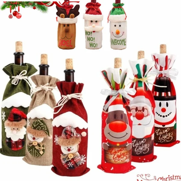 New Christmas Wine Bag Decorations For Home Santa Claus Wine Bottle Cover Snowman Gift Holders Xmas Navidad Decor New Year
