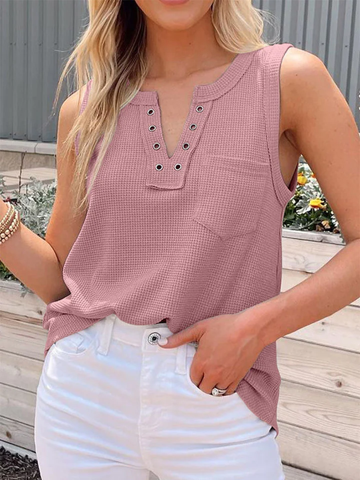 Ladies Casual Solid Color V Neck Loose Sleeveless Vest