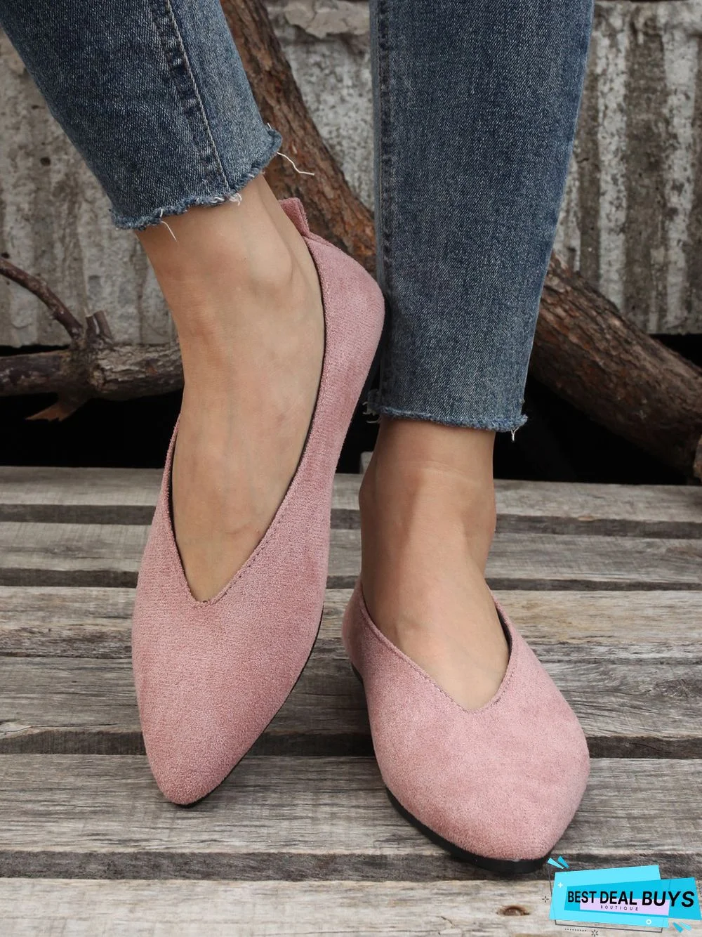 Casual Plain Front V Cut-out Flat Shoes