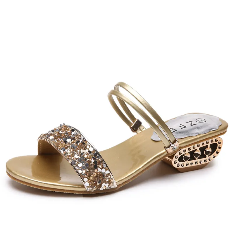 Breakj Breakj Slippers Women 2025 Summer Water Diamond Lily With A Word Wearing Fashion One Shoe Two Wearing Sandals