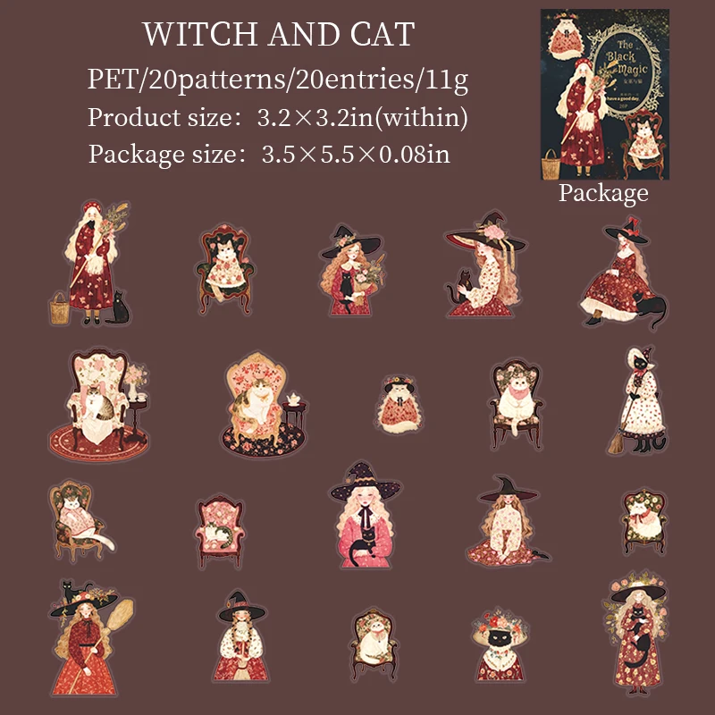PET Sticker - Black Magic Series Vintage Character Witch Landscaping 