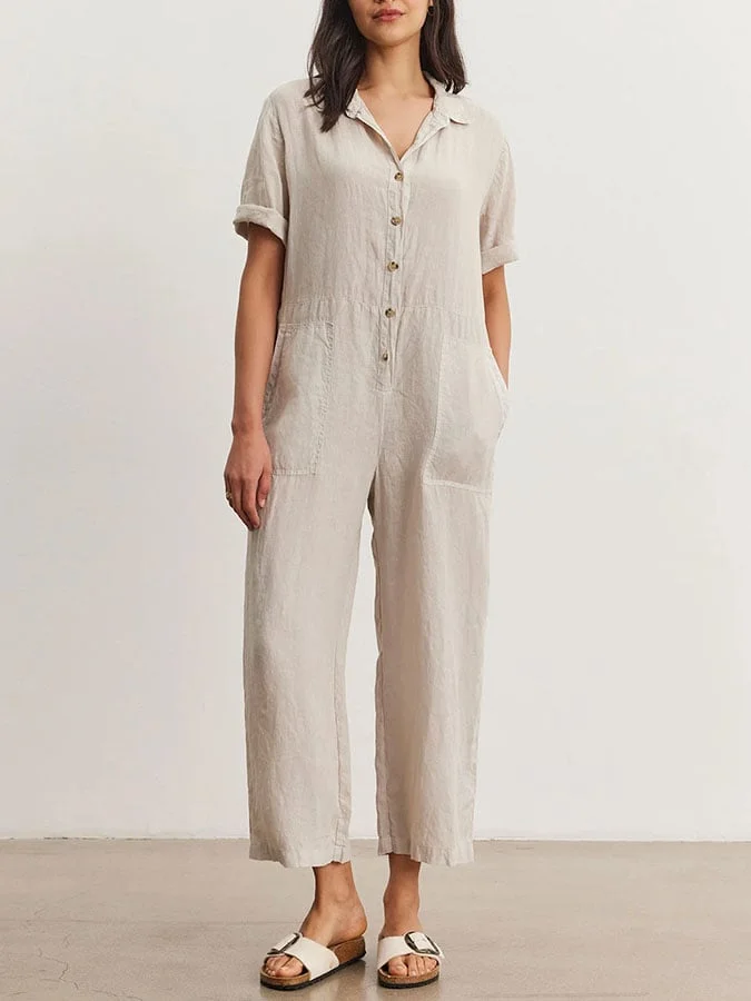 Women's Retro Casual Solid Color Jumpsuit