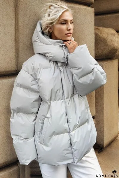 Pocketed Zip Up Hooded Puffer Jacket