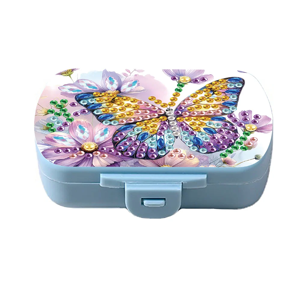 Diamond Painting Dot Pill Case Diamond Art Pill Storage Box (Butterfly Flower)