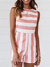 Plain Striped Sleeveless Jumpsuits
