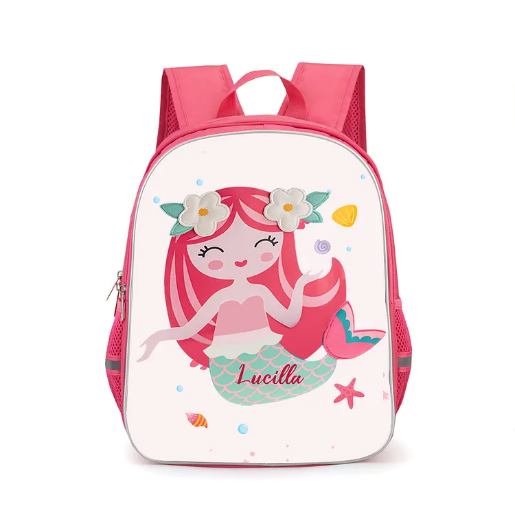 Personalized Mermaid Name School Bag Girls Pink Cute Backpack, Customized Schoolbag Travel Bag For Kids