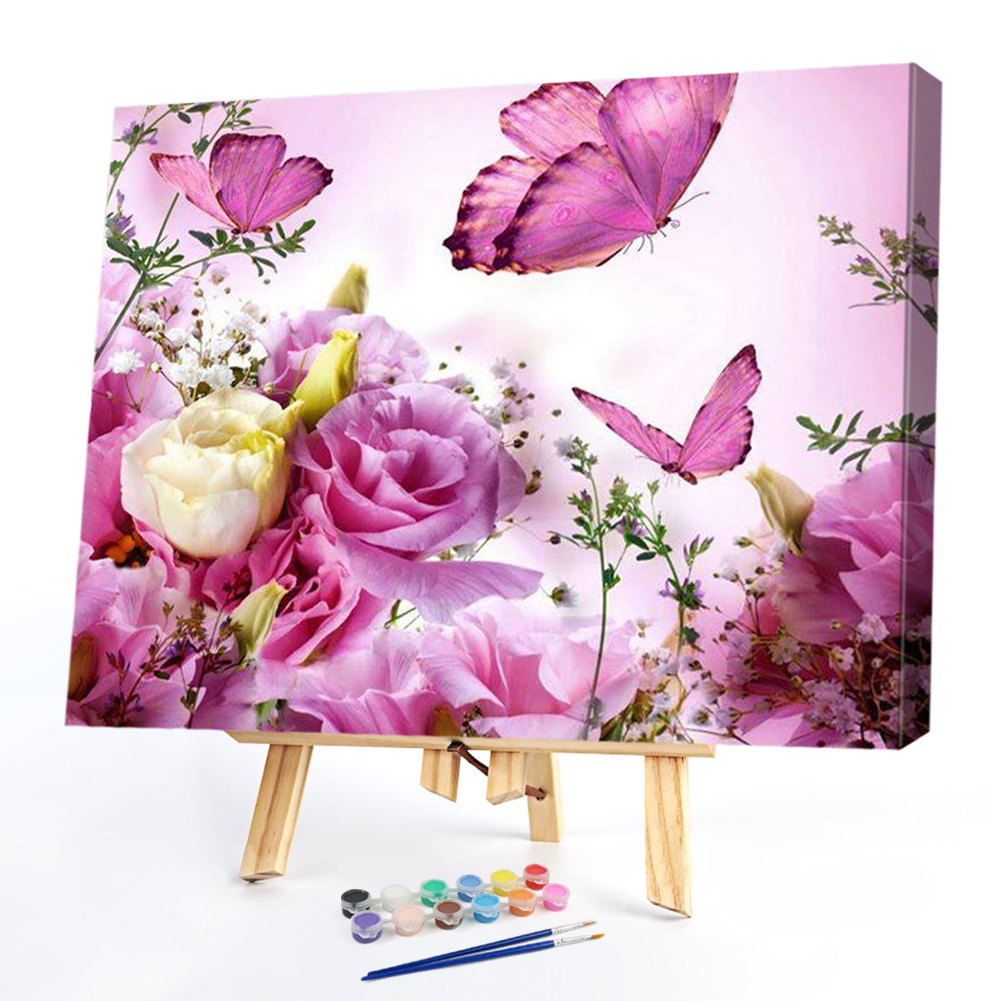 

50*40CM - Paint By Numbers - Roses Butterflies, 501 Original