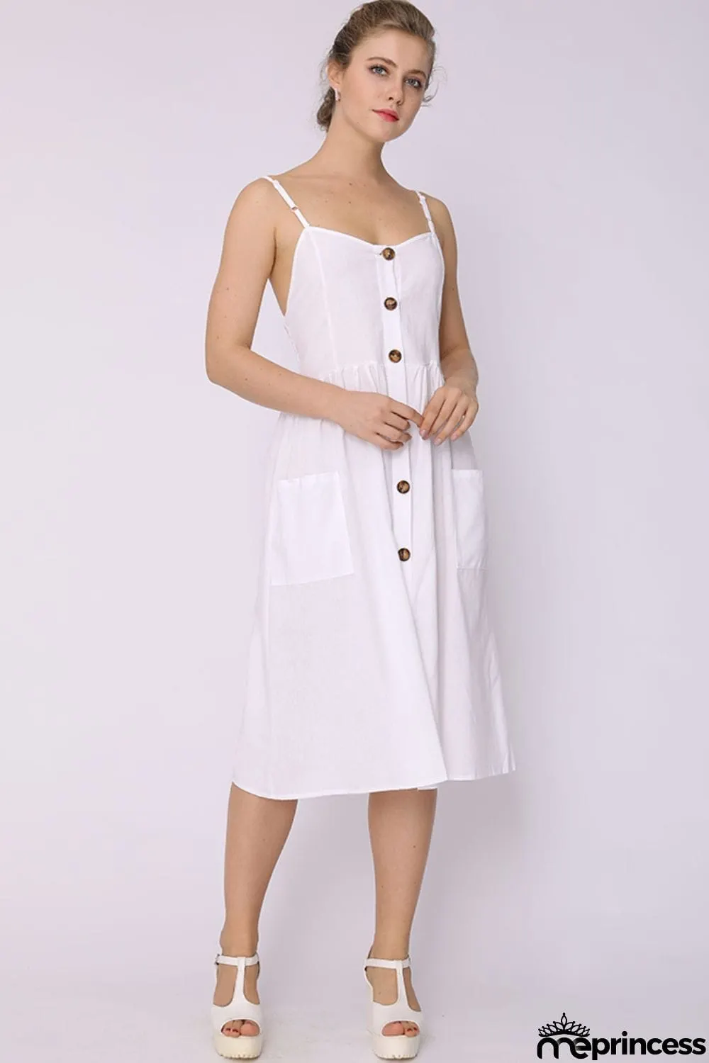 Spaghetti Strap Smocked Dress with Pockets