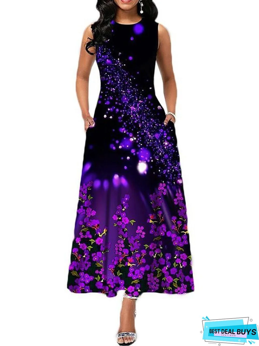 Women's A-Line Dress Maxi Long Dress Sleeveless Print Summer Casual White Black Blue Purple Wine Green White Dresses