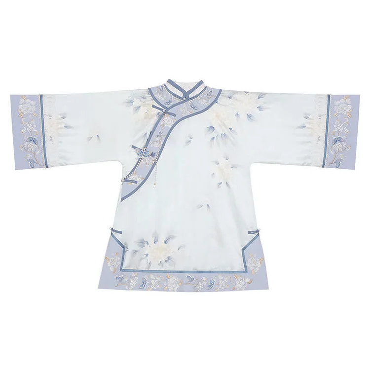 【50% OFF】Vintage Blossom Print Buckle Hanfu Top Tulle Skirt - Modakawa Modakawa