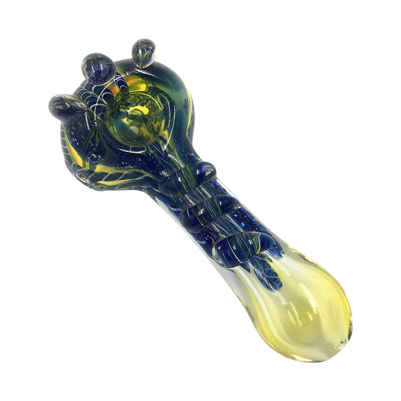 Spiral Glass Spoon Pipe--Fumed Inside-Out Stripe Frit Has claws Bowl
