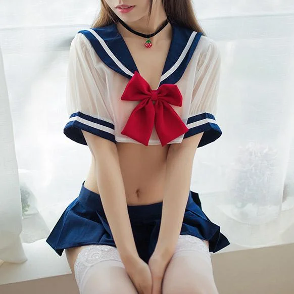 Navy Transparent Short School Uniform - Gotamochi Kawaii Shop, Kawaii Clothes