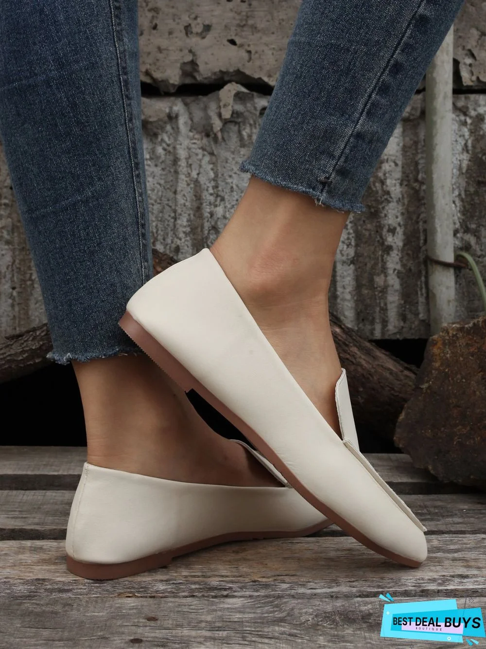 Simple PPlain Color Pointed Toe Flat Loafers