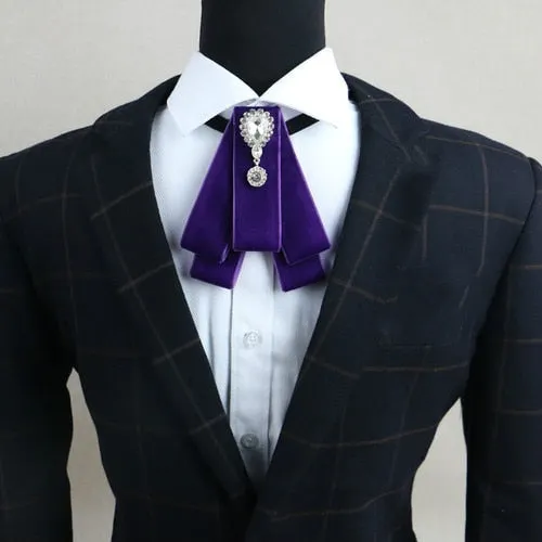 Fashion New Retro Vintage Design Bowtie Handmade Men's Rhinestone British Dress Wedding Groom Velvet Bow Tie for Men Accessories