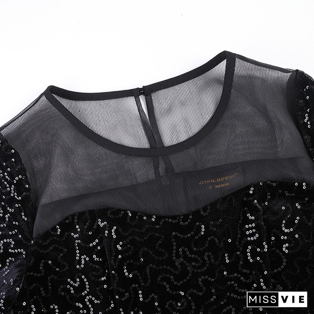 Fashion Sequin Organza New Style Long Sleeve Slim Office Dresses