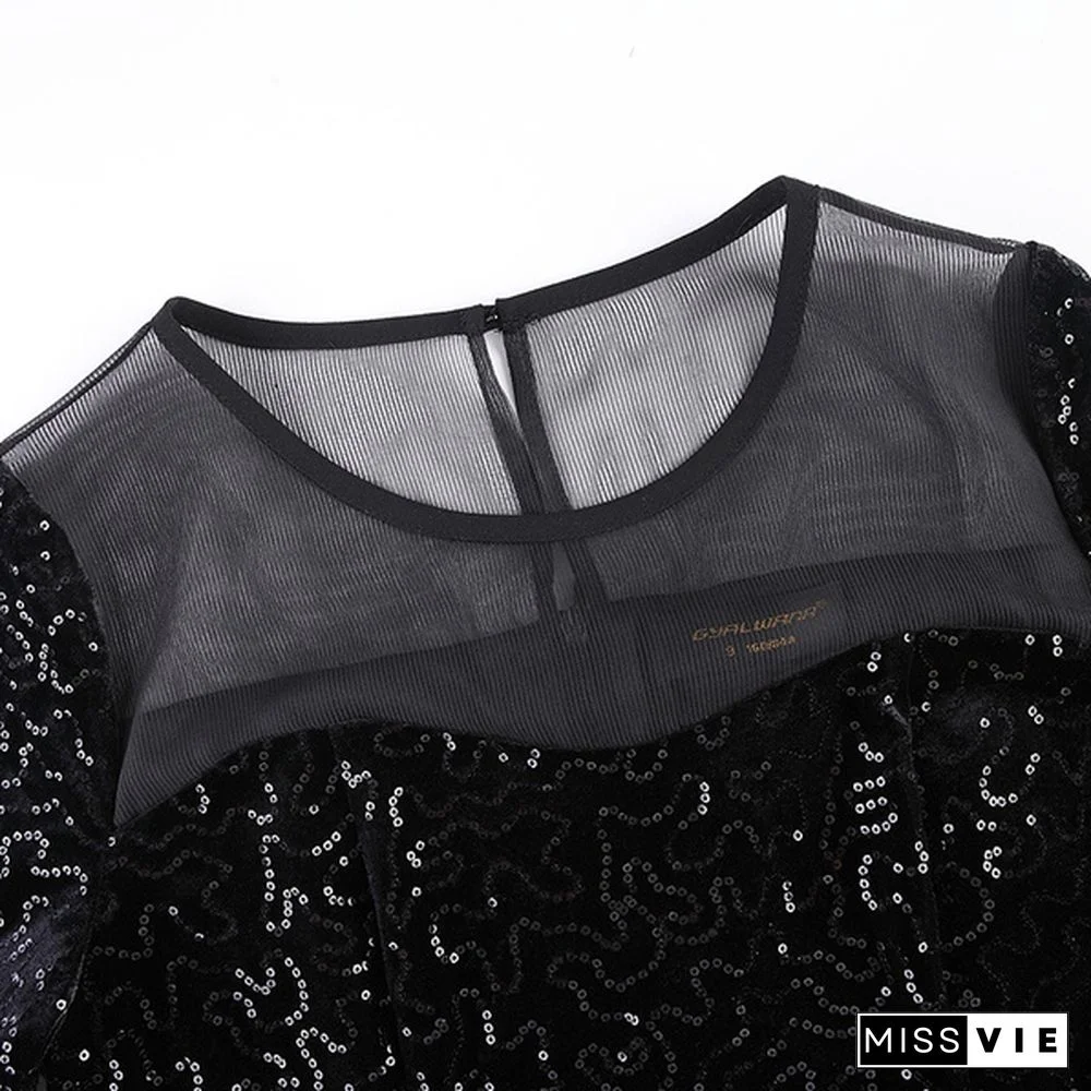 Fashion Sequin Organza New Style Long Sleeve Slim Office Dresses