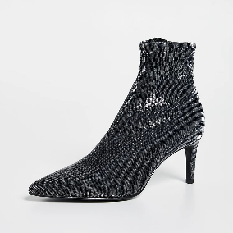 Sparkly Black Pointy Kitten Heels Ankle Booties Vdcoo