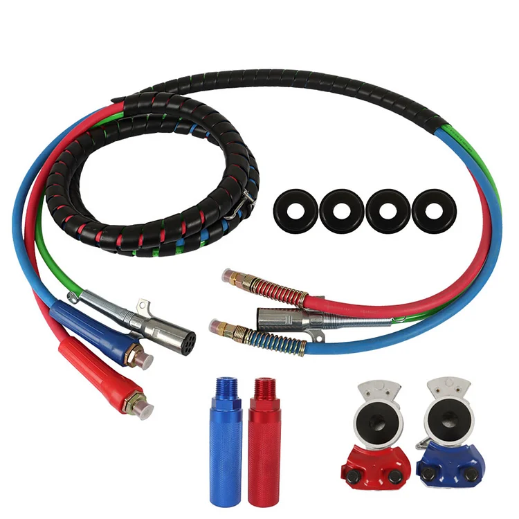 Silscvtt 15Ft 3 in 1 ABS Power Air Line Hose Wrap with Glad Hands Tender Spring Kit and Gladhand Extension Handles 7Way Electrical Cable Air Lines Replacement for Tractor Trailer Semi Truck