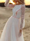 Round-Neck Lace-Up Long Sleeve See-Through Maxi Dress