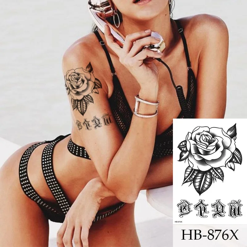 1Sheet Rose Flower Tiger Water Transfer Tattoo Stickers,Women Body Art Temporary Tattoos,Girl Back Breast Tatoos