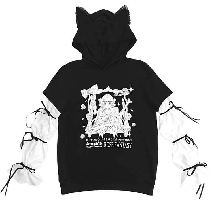 Harajuku Dark Girl Letter Print eGirl Cat Ear Hooded Sweatshirt SP16233