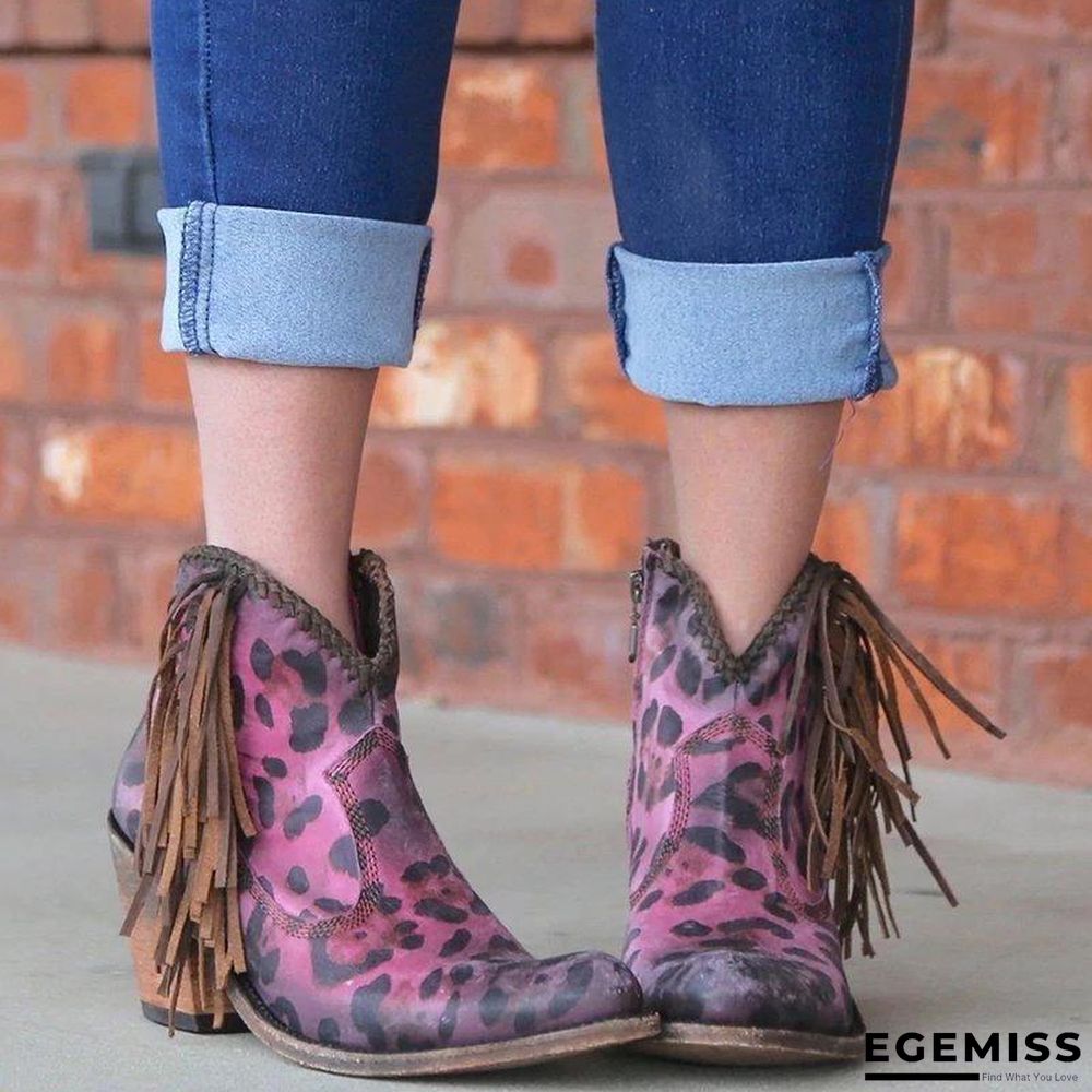 Leopard Tassel Low Heel Boots | EGEMISS