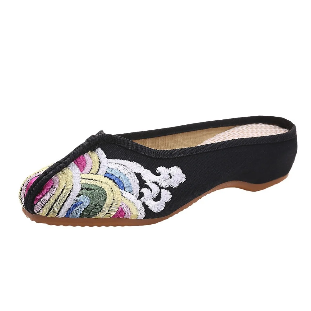 Yyvonne Yyvonne Spray Embroidered Cloth Shoes Retro Women's Cloth Slippers Sandals