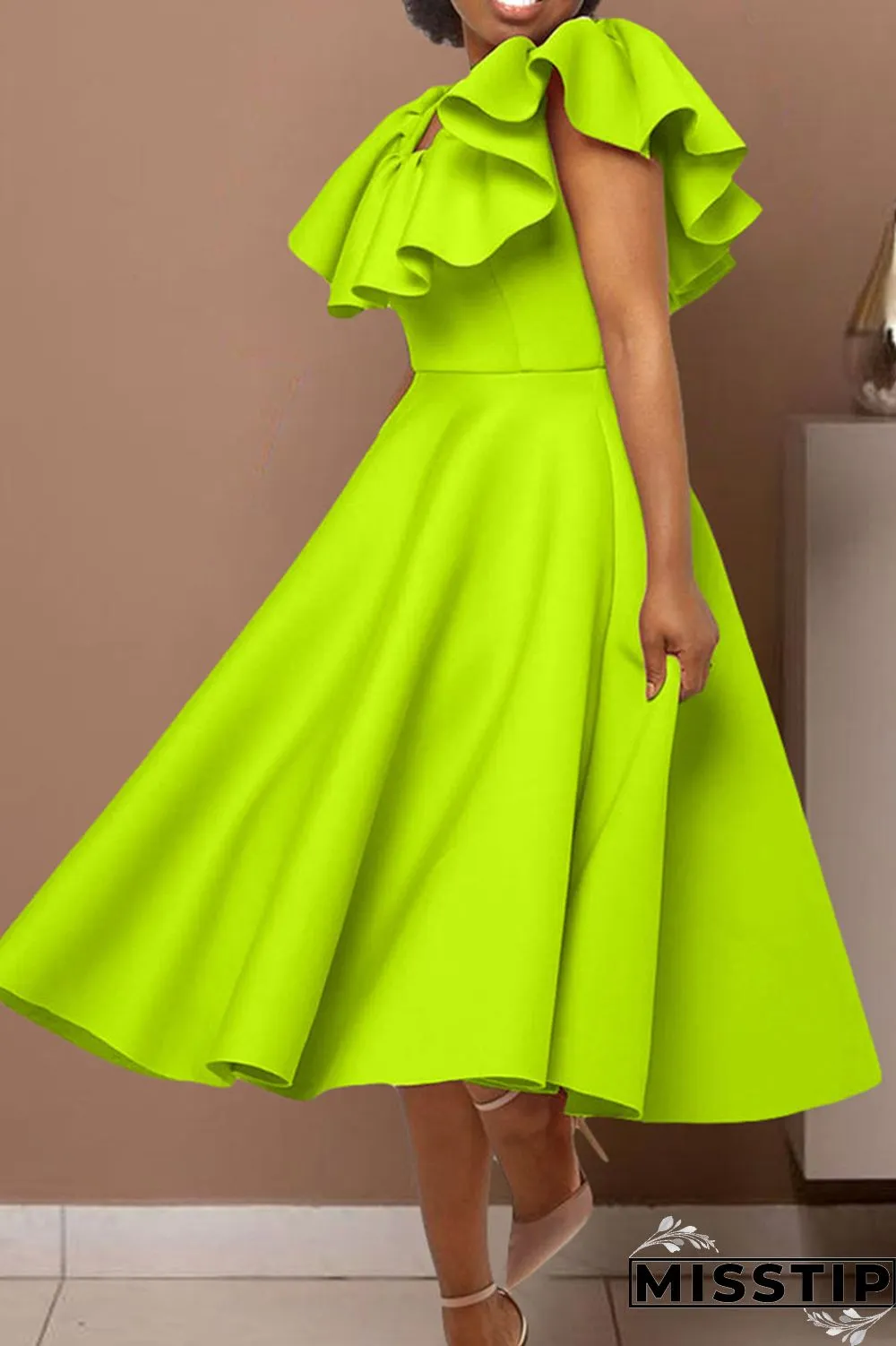 Red Elegant Solid Patchwork Flounce O Neck Evening Dress Dresses