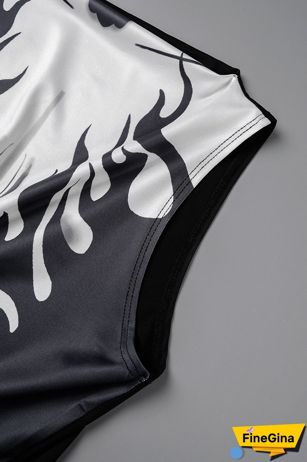 Black Sexy Print Basic O Neck Sleeveless Dress Dresses