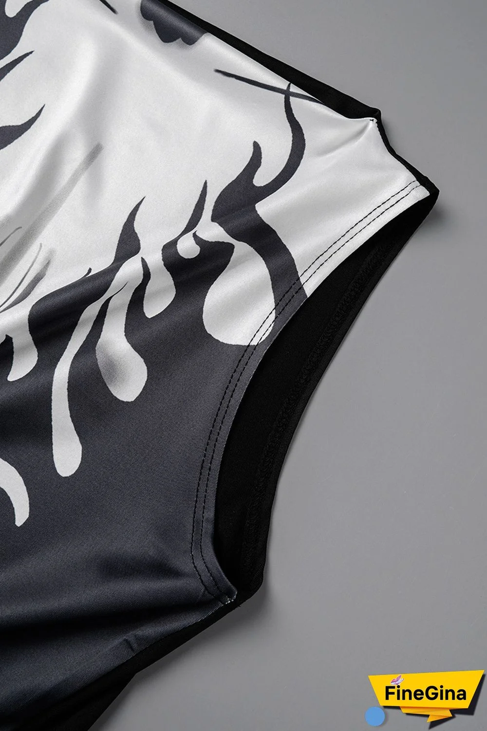 Black Sexy Print Basic O Neck Sleeveless Dress Dresses