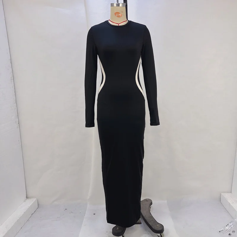 Colourp Colourp Women's Wear 2024 Autumn / Winter New Fashion Color Slim Round Collar Long-Sleeve Finger Set Dress