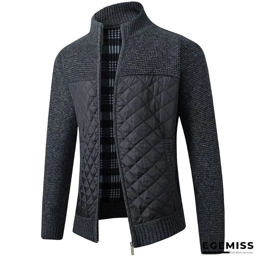 Men's Stand Collar Striped Plaid Zipper Sweater Coat | EGEMISS