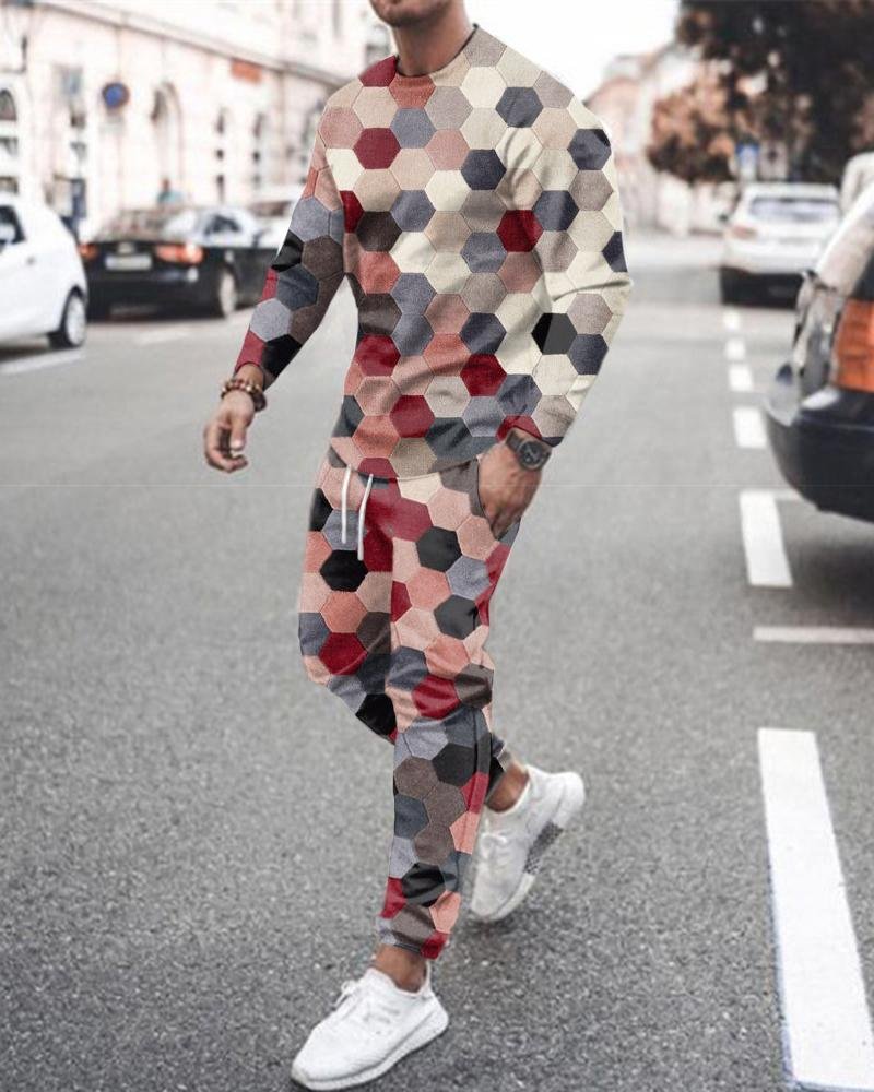 Men's Fashion Geometric Printing Long-sleeved Suit