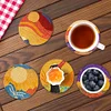 6Pcs/set Diamond Painting Wooden Sunrise Coaster Cup Cushion With Holder