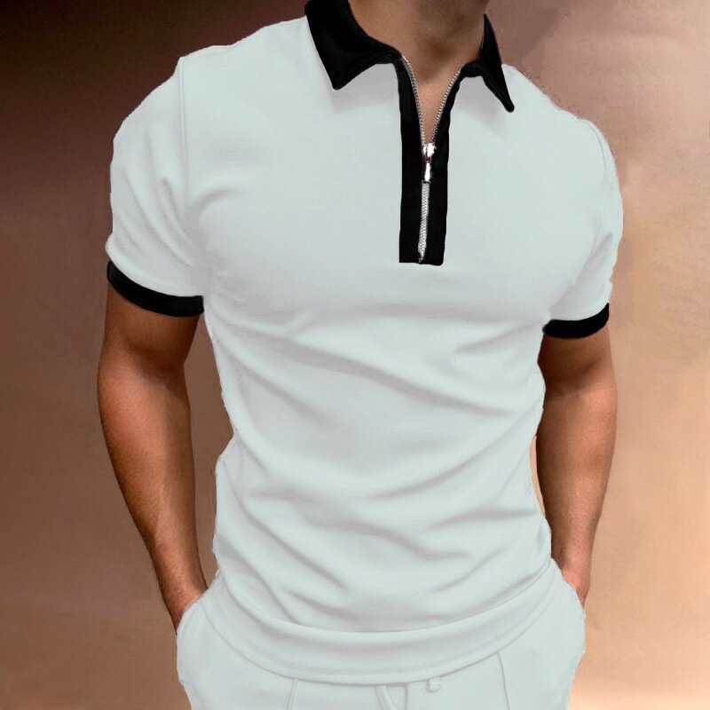 BrosWear Men's Fashion Contrast Color Zipper Collar Polo Shirt