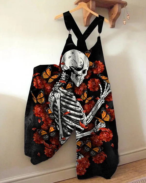 Women's Floral Skull Print Jumpsuit-ttstudio