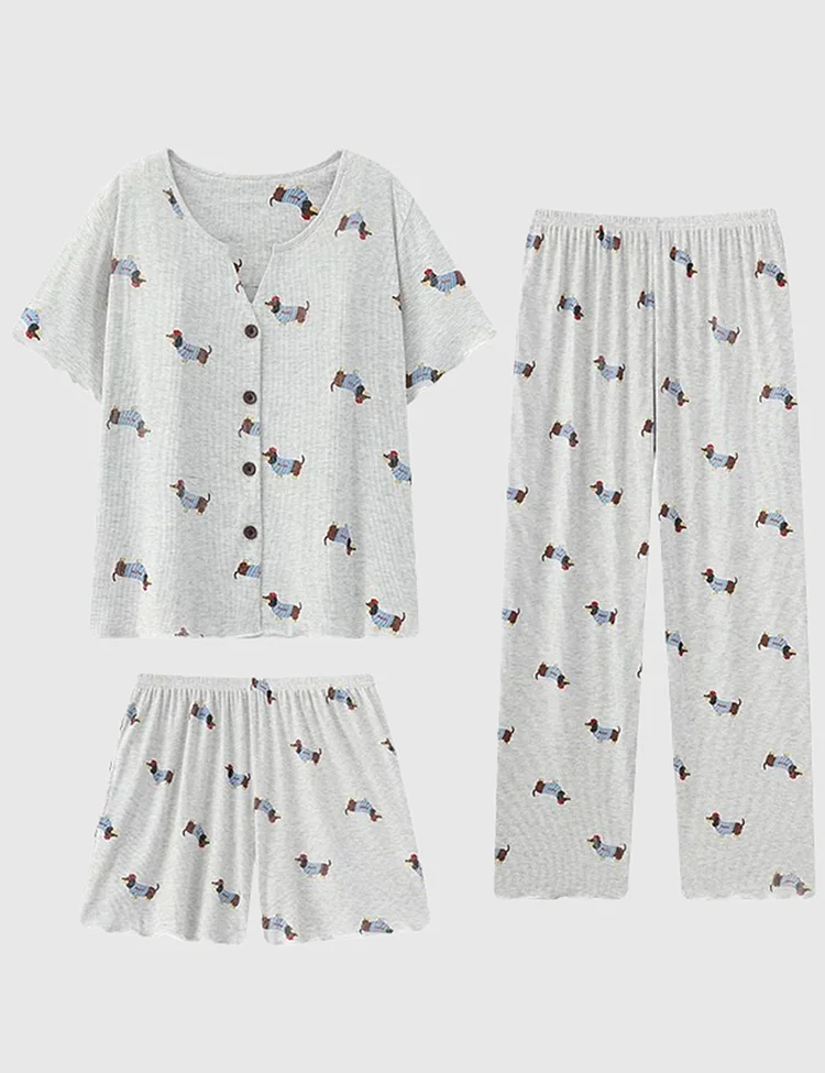 Women's Dachshund Three Piece Pajama Set