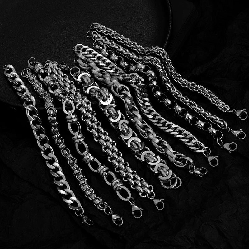 Street Hipster Domineering Punk Hip-hop Bracelet Titanium Steel Men’s Raw Retro Stainless Steel Thick Chain Bracelet