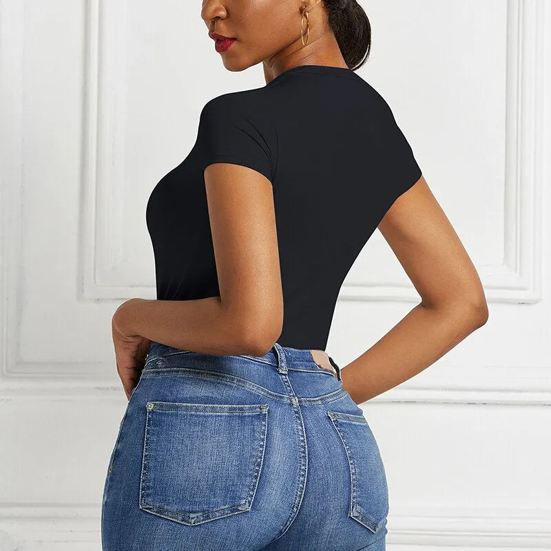 CUHAKCI Summer Sexy Black Bodysuits Skinny Short Sleeve Women Top 2020 Fashion Solid Casual Playsuit Body Mujer Jumpsuit O Neck