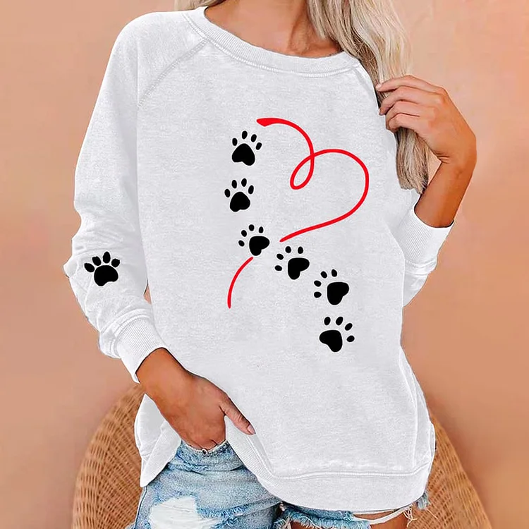 Comstylish Women's Dog Paw Heart Print Sweatshirt
