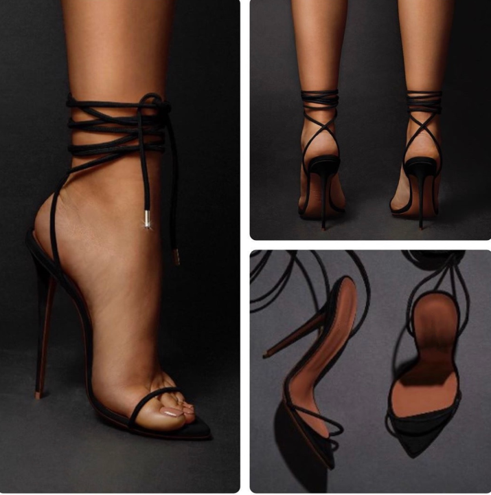 Custom Made Black Stiletto Heels Strappy Sandals |FSJ Shoes