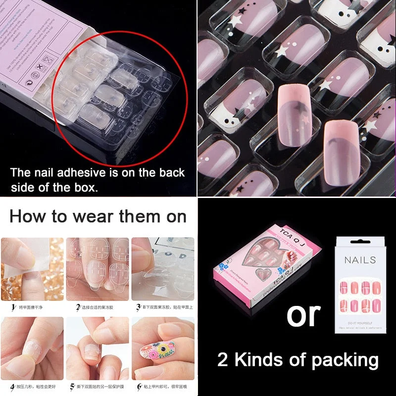 Fashion 24pc/set 10 Sizes Fake Nails Full Cover French False Nail Tips With Double-Sided Nail Adhesive Tab Press On Nails Art-Nail Inspo