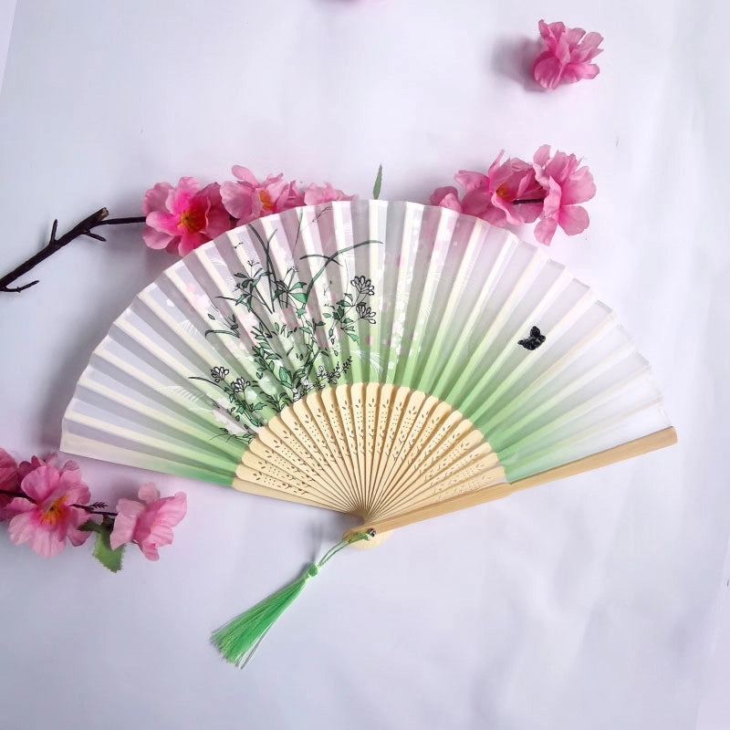 3 Pieces Ancient Style Folding Fan Female Classical Tassel Silk Fan Chinese Style Small Fan Portable Dance Craft National Fashion Fan Student Fan