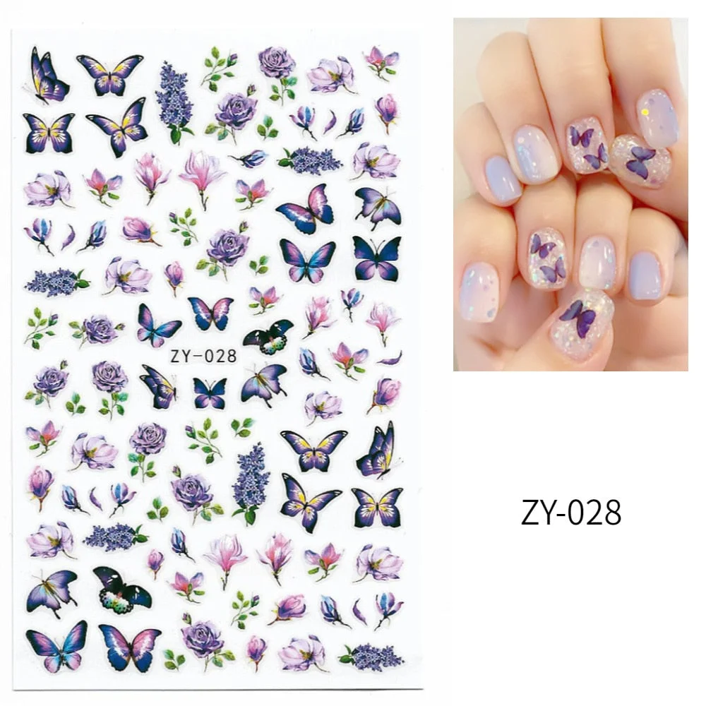 1 Sheet 3D Butterfly Nail Sticker Adhesive Slider Decals Colorful Nail Transfer Foils Wraps for DIY Nail Art Decoration-Nail Inspo